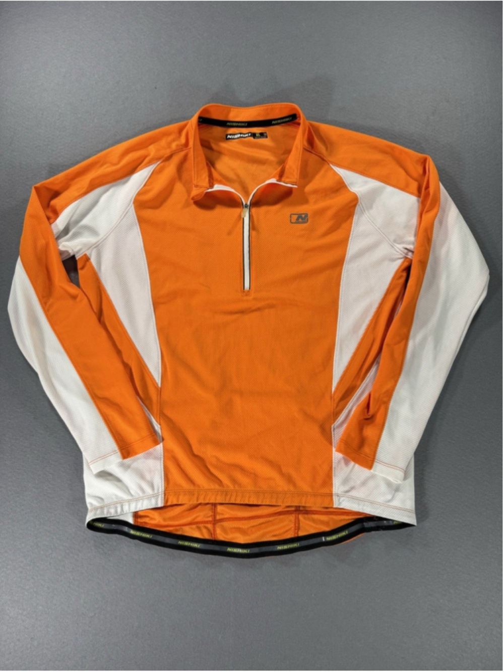 Men's XL Nishiki 1/4 Zip Orange Long Sleeve Cycling Jersey Shirt